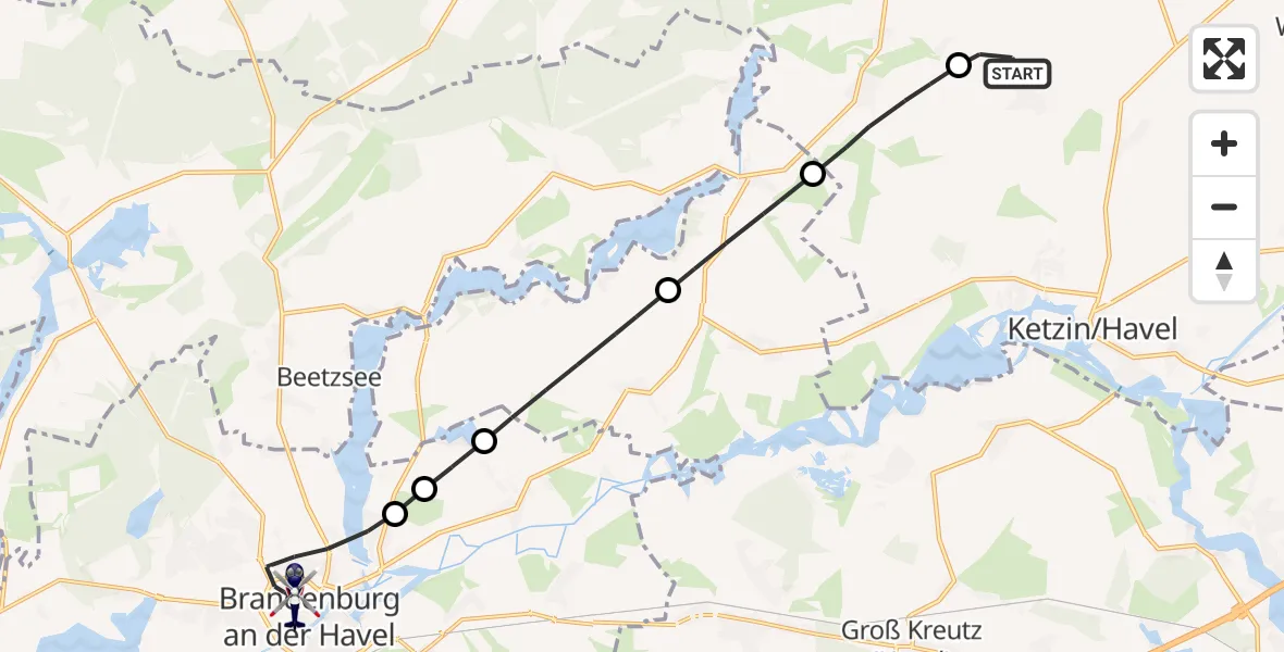Flugroute Polizeihubschrauber Ketzin/Havel - Brandenburg an der Havel, 13 Juli 2026, 13:01