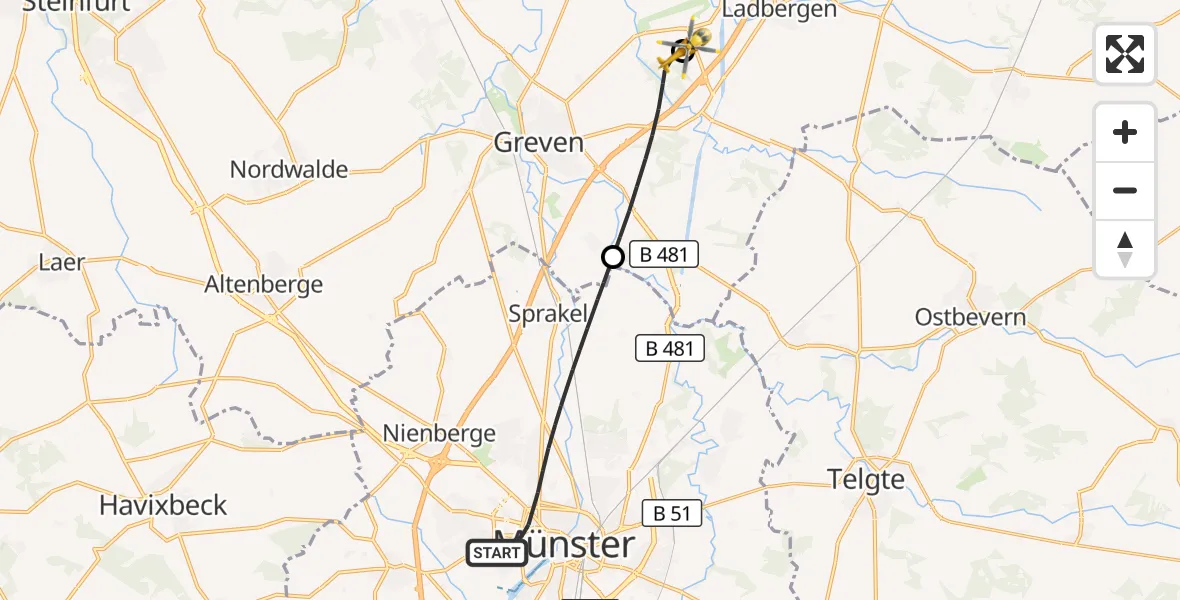 Flugroute Ambulanzhubschrauber Münster - Christoph  Westfalen-ADAC, 13 Juli 2026, 13:08