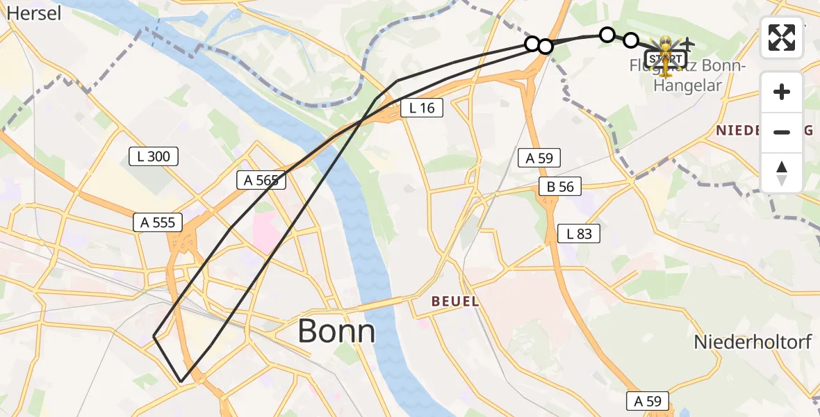 Flugroute Rettungshubschrauber Bonn-Hangelar Flugplatz - Bonn-Hangelar Flugplatz, 13 Juli 2026, 13:14