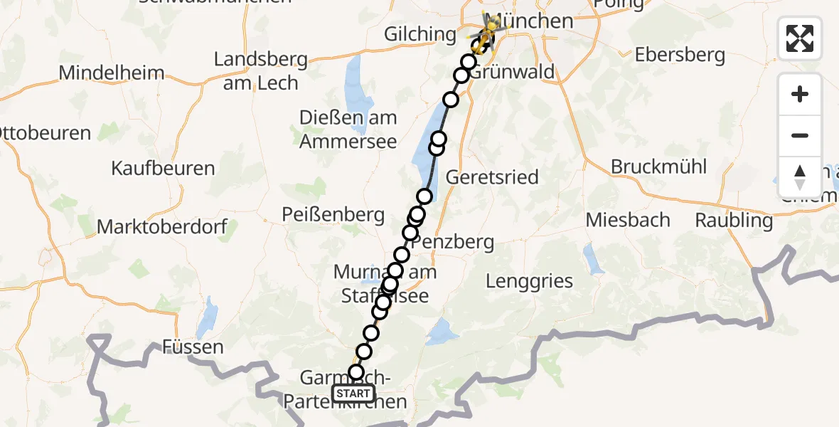 Flugroute Rettungshubschrauber Garmisch-Partenkirchen - DRF Air Rescue München Hubschrauberlandeplatz, 13 Juli 2026, 13:16