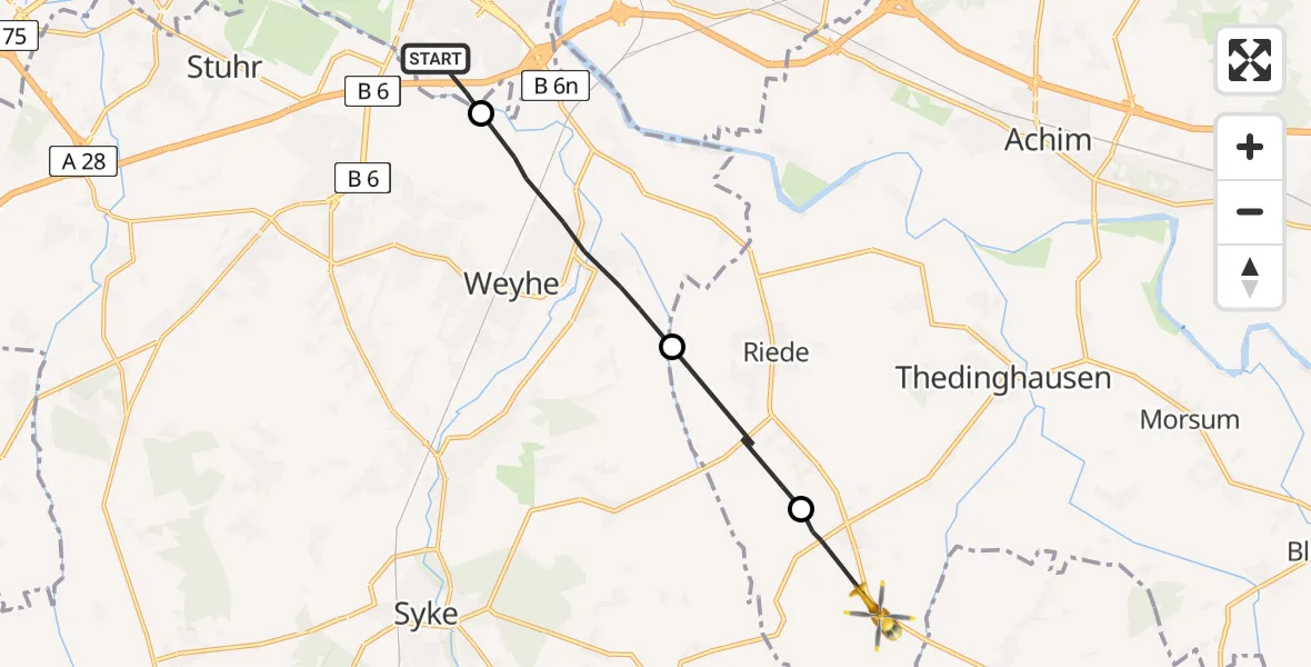 Flugroute Rettungshubschrauber Bremen - Emtinghausen, 13 Juli 2026, 13:18