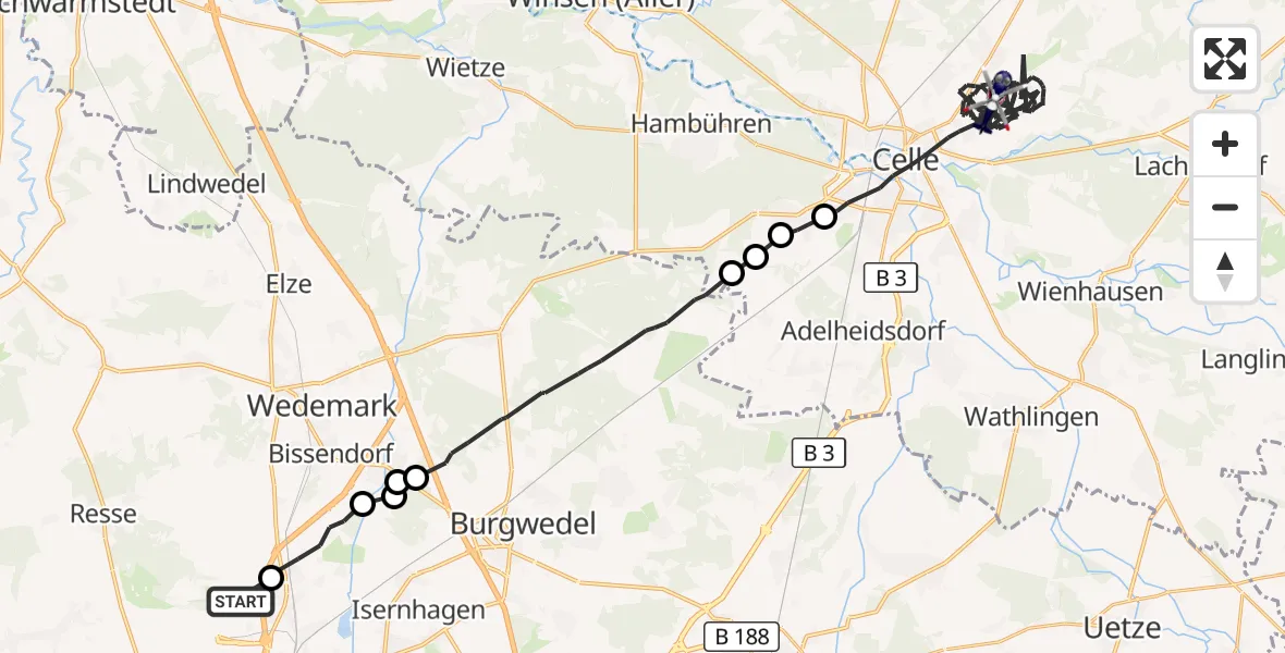 Flugroute Polizeihubschrauber Flughafen Hannover - Celle, 13 Juli 2026, 13:19