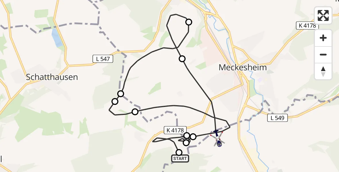 Flugroute Polizeihubschrauber Zuzenhausen - Zuzenhausen, 13 Juli 2026, 13:21