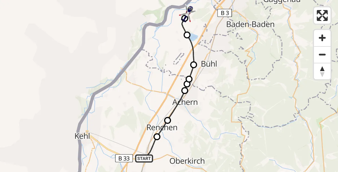 Flugroute Polizeihubschrauber Appenweier - Karlsruhe Baden-Baden Flughafen, 13 Juli 2026, 13:23