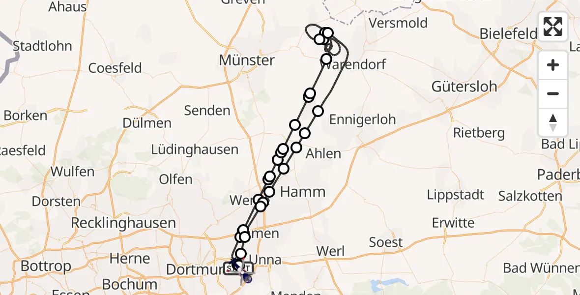 Flugroute Polizeihubschrauber Dortmund Flughafen - Dortmund Flughafen, 13 Juli 2026, 13:36