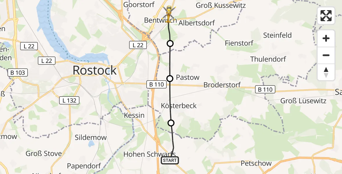 Flugroute Ambulanzhubschrauber Dummerstorf - Bentwisch, 13 Juli 2026, 13:37