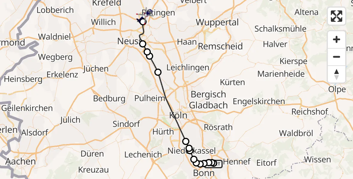 Flugroute Polizeihubschrauber Sankt Augustin - Düsseldorf Flughafen, 13 Juli 2026, 13:47
