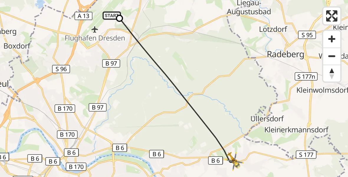 Flugroute Rettungshubschrauber Dresden Bundespolizei Hubschrauberlandeplatz - Dresden, 13 Juli 2026, 13:53