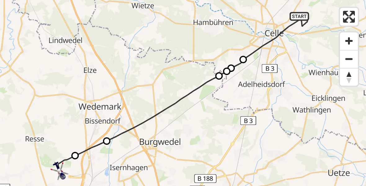 Flugroute Polizeihubschrauber Celle - Flughafen Hannover, 13 Juli 2026, 14:16