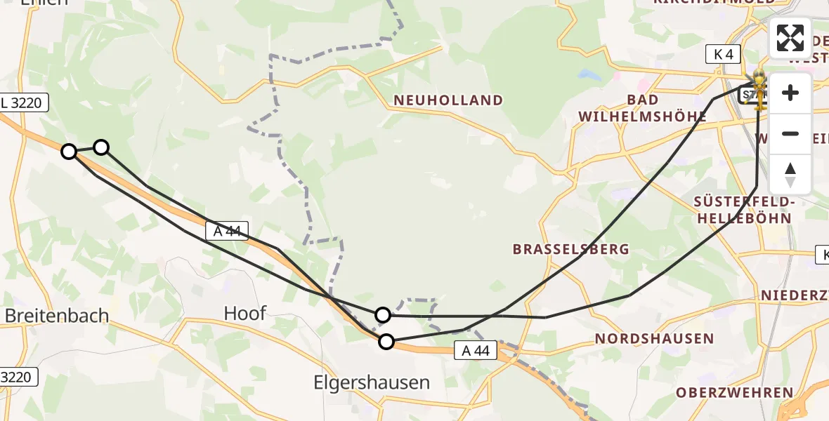 Flugroute Rettungshubschrauber Kassel - Kassel, 13 Juli 2026, 14:20