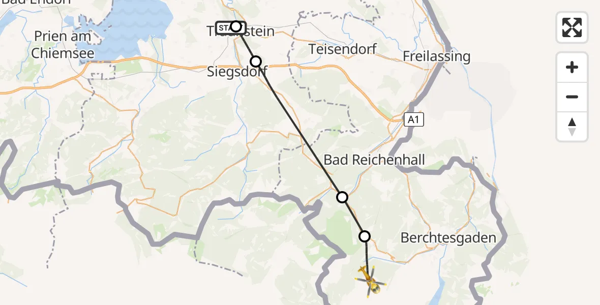 Flugroute Rettungshubschrauber Traunstein Hospital - Ramsau b.Berchtesgaden, 13 Juli 2026, 14:25
