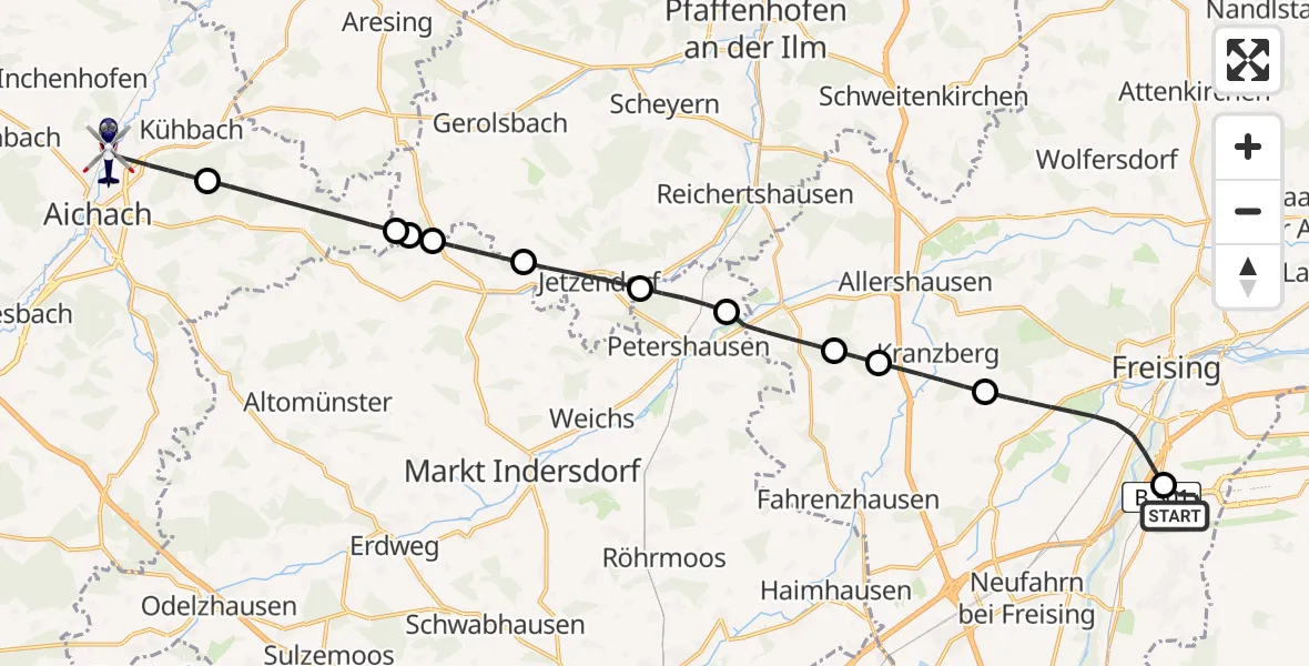 Flugroute Polizeihubschrauber München Flughafen - Aichach, 13 Juli 2026, 14:27