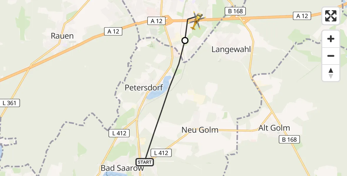 Flugroute Rettungshubschrauber Bad Saarow - Fürstenwalde/Spree, 13 Juli 2026, 14:34