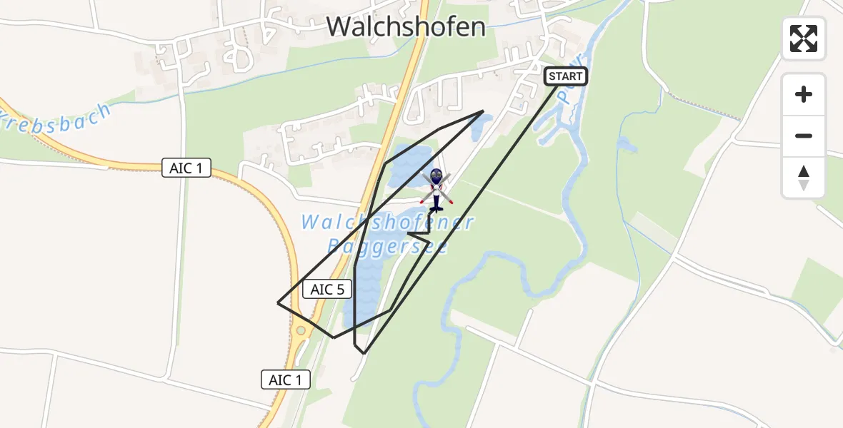 Flugroute Polizeihubschrauber Aichach - Aichach, 13 Juli 2026, 14:45