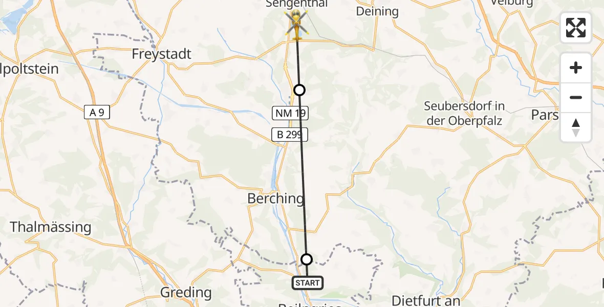 Flugroute Ambulanzhubschrauber Beilngries - Sengenthal, 13 Juli 2026, 14:49