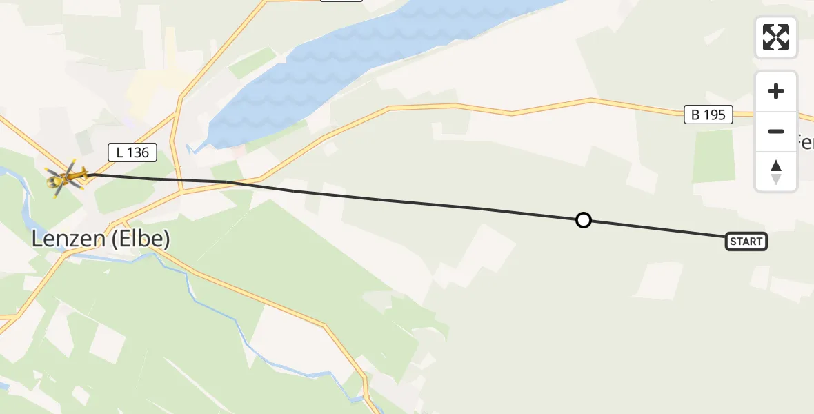 Flugroute Rettungshubschrauber Lanz - Lenzen (Elbe), 13 Juli 2026, 14:49