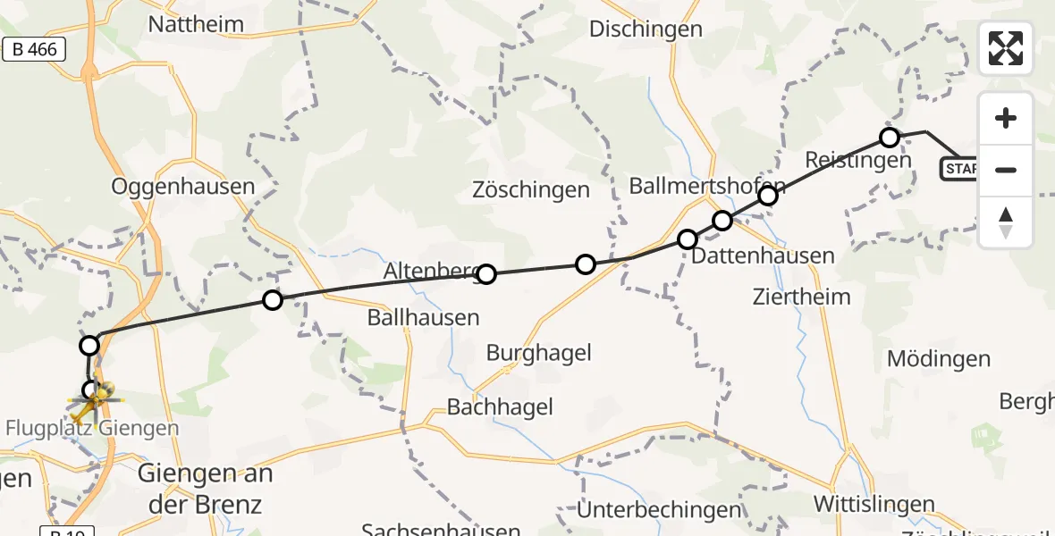 Flugroute Rettungshubschrauber Dischingen - Giengen/Brenz Flugplatz, 13 Juli 2026, 14:49