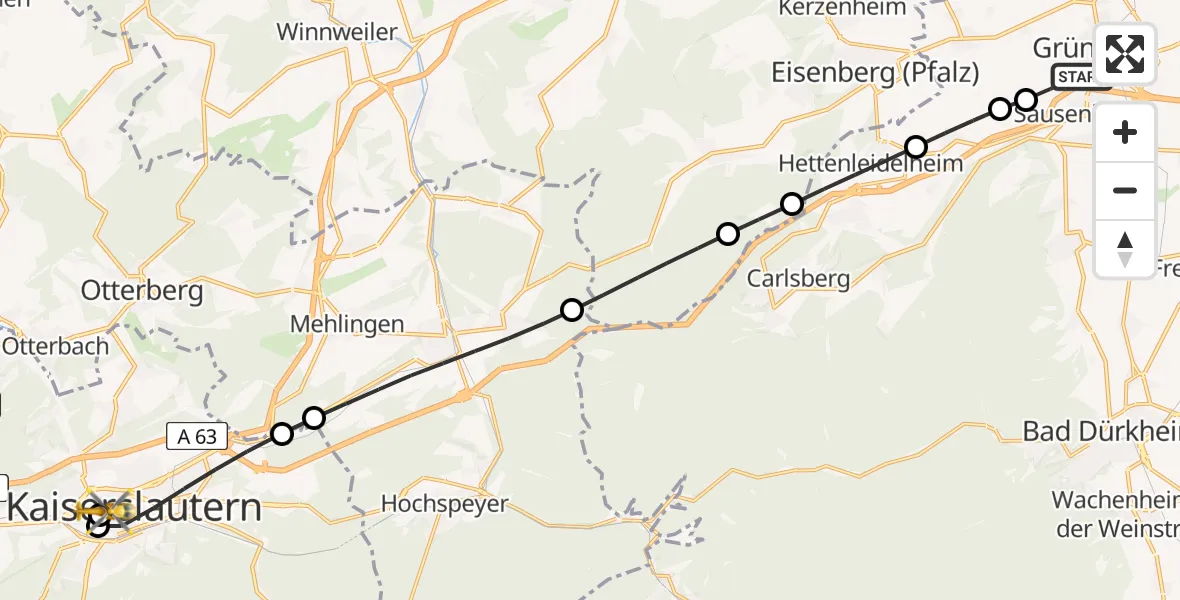 Flugroute Rettungshubschrauber Grünstadt - Westpfalz Hospital Kaiserslautern, 13 Juli 2026, 14:49