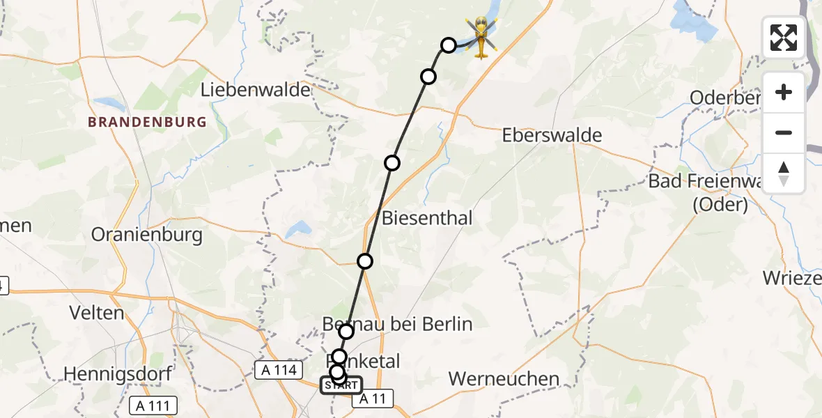 Flugroute Rettungshubschrauber Helios Clinic Berlin-Buch - Joachimsthal, 13 Juli 2026, 14:51