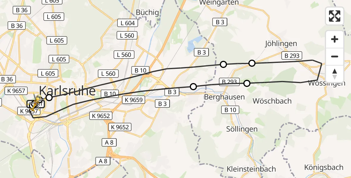 Flugroute Ambulanzhubschrauber Sankt Vincentius Hospital - Sankt Vincentius Hospital, 13 Juli 2026, 14:57