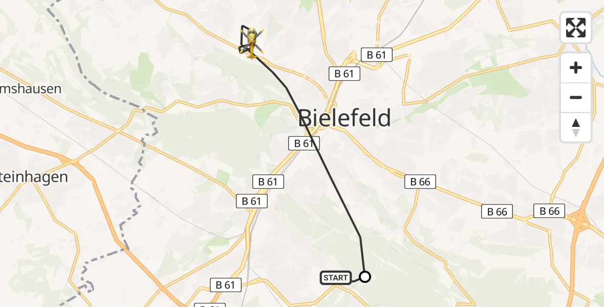 Flugroute Rettungshubschrauber Luftrettungszentrum Bielefeld - Bielefeld, 13 Juli 2026, 15:01