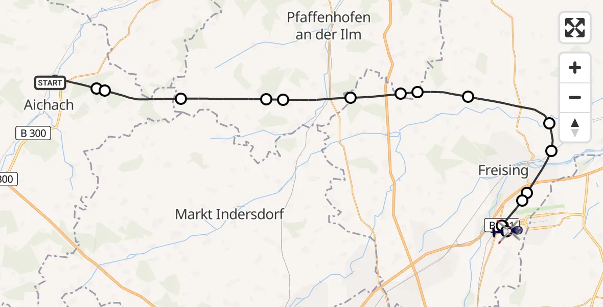 Flugroute Polizeihubschrauber Aichach - München Flughafen, 13 Juli 2026, 15:02