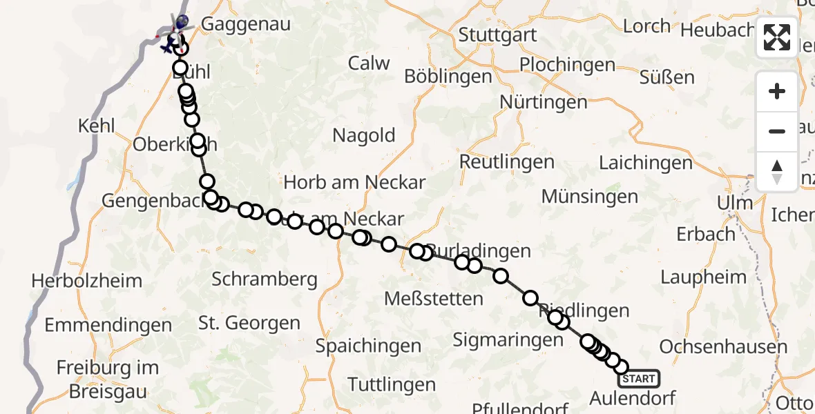 Flugroute Polizeihubschrauber Bad Schussenried - Karlsruhe Baden-Baden Flughafen, 13 Juli 2026, 15:04