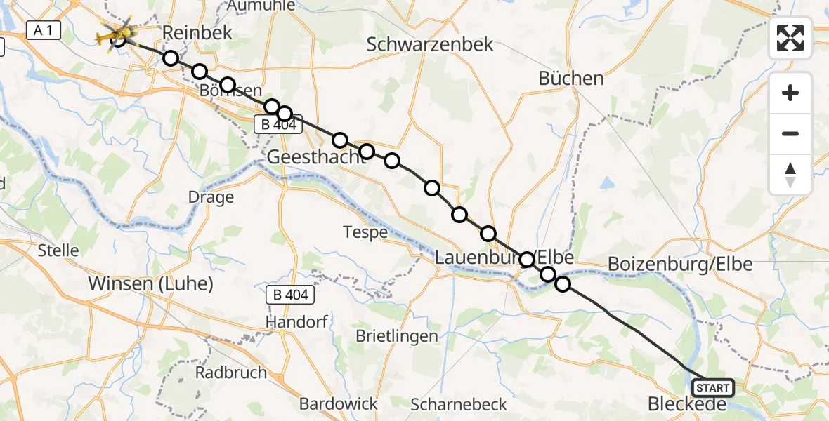 Flugroute Rettungshubschrauber Bleckede - Christoph Hansa ADAC Hubschrauberlandeplatz, 13 Juli 2026, 15:07