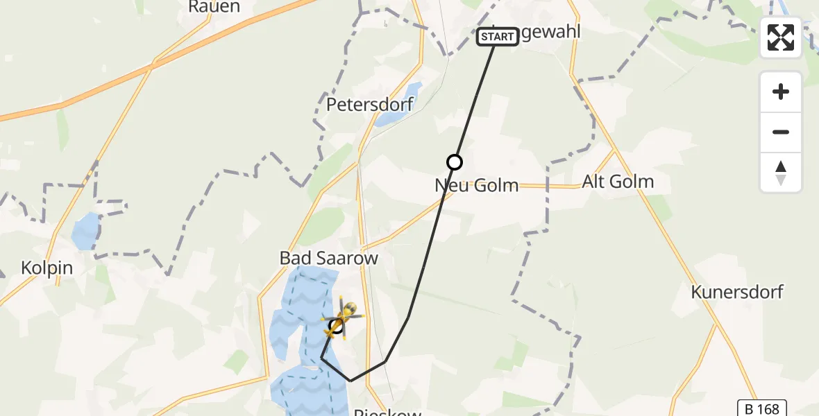 Flugroute Rettungshubschrauber Langewahl - Bad Saarow Hospital, 13 Juli 2026, 15:10