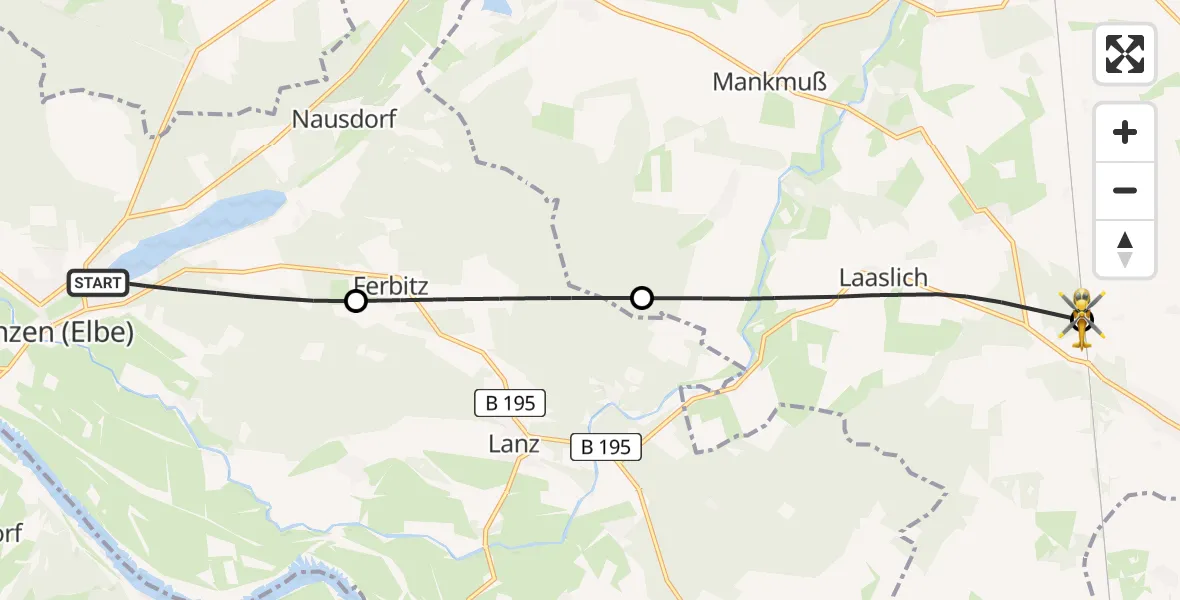 Flugroute Rettungshubschrauber Lenzen (Elbe) - Perleberg, 13 Juli 2026, 15:19