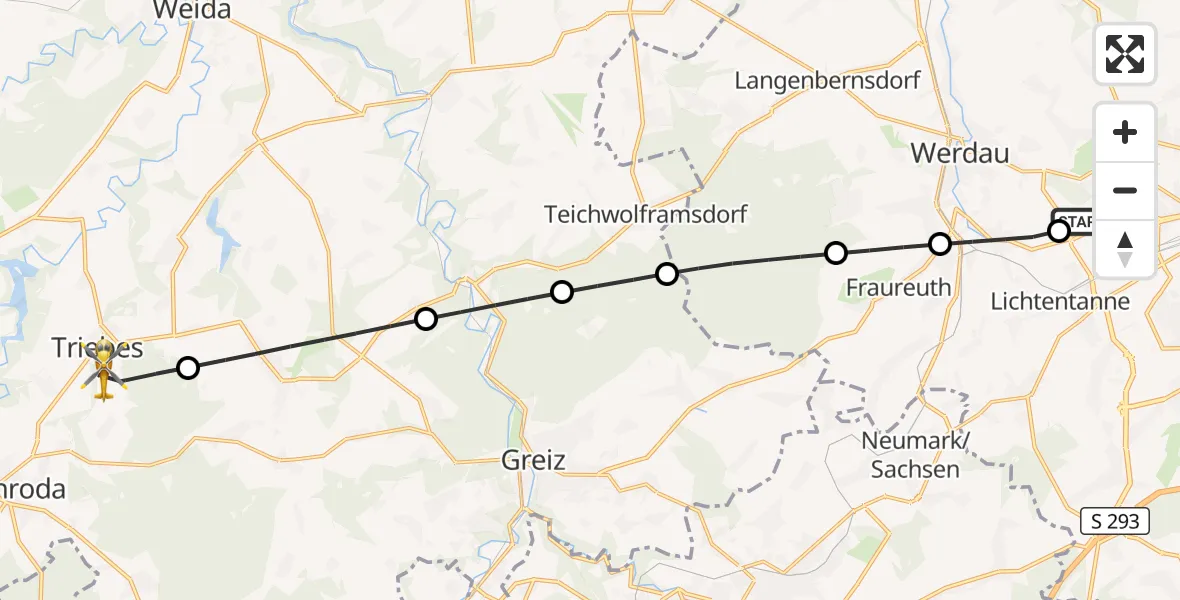 Flugroute Rettungshubschrauber ADAC Air Rescue Station Zwickau Hubschrauberlandeplatz - Zeulenroda-Triebes, 13 Juli 2026, 15:20