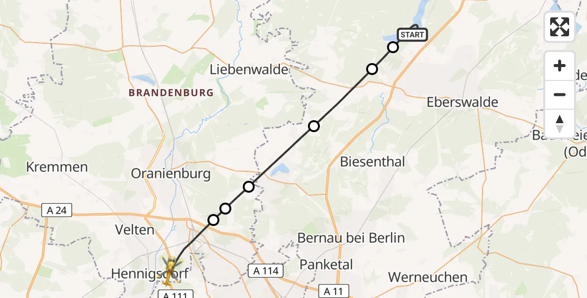 Flugroute Rettungshubschrauber Joachimsthal - Hohen Neuendorf, 13 Juli 2026, 15:21