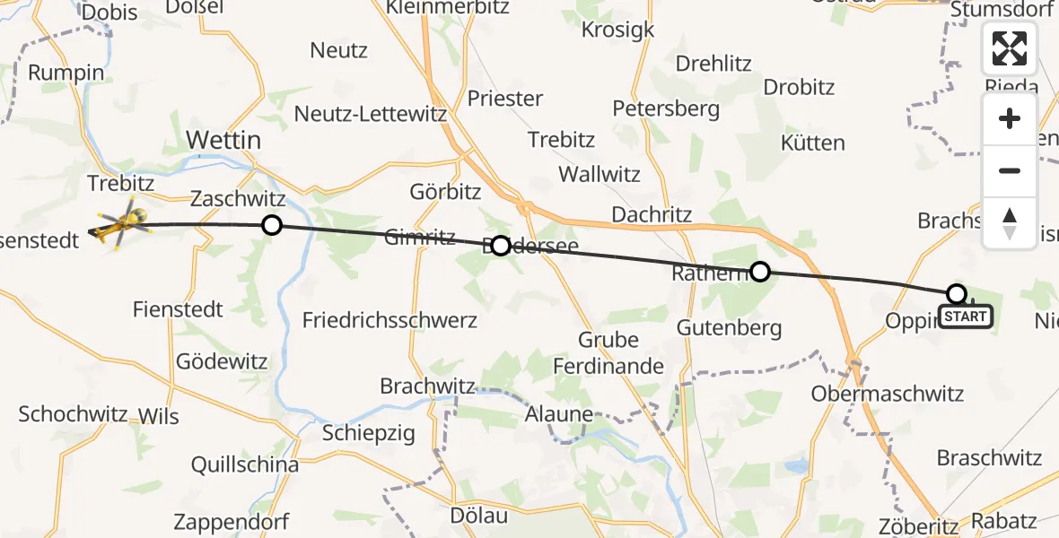 Flugroute Rettungshubschrauber Halle-Oppin Flugplatz - Salzatal, 13 Juli 2026, 15:22
