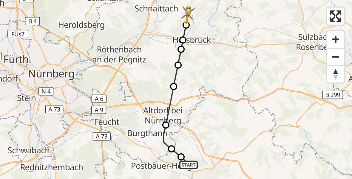 Flugroute Ambulanzhubschrauber Neumarkt i.d.OPf. - Kirchensittenbach, 13 Juli 2026, 15:33