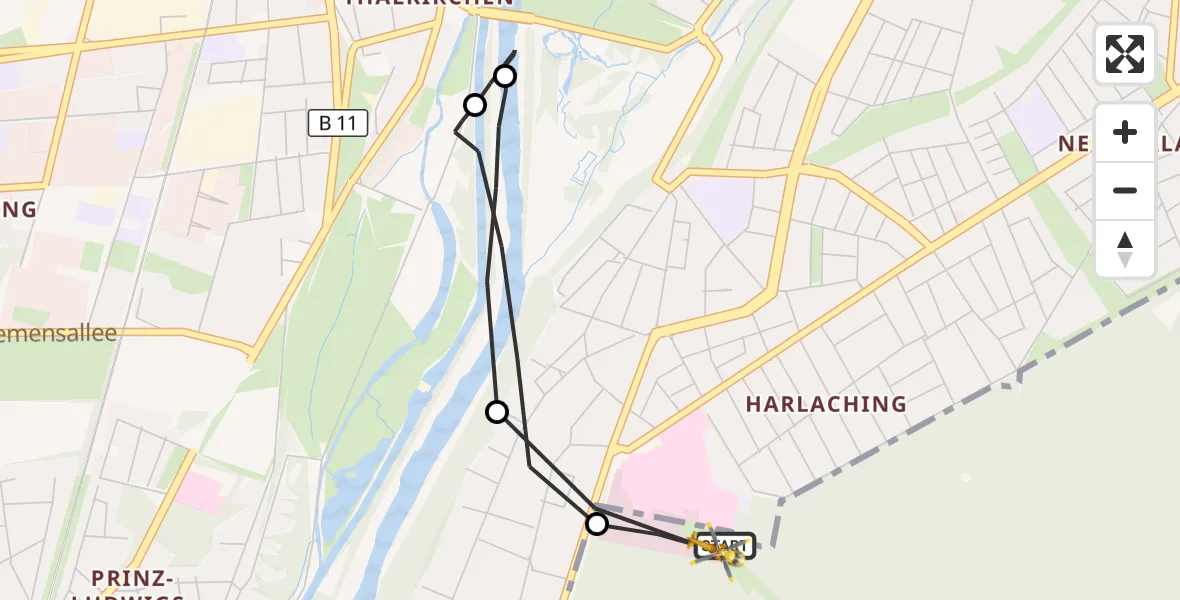 Flugroute Rettungshubschrauber ADAC Air Rescue Center Hubschrauberlandeplatz (Christoph 1) - ADAC Air Rescue Center Hubschrauberlandeplatz (Christoph 1), 13 Juli 2026, 15:48