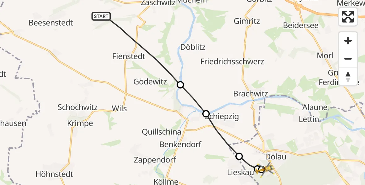 Flugroute Rettungshubschrauber Salzatal - Martha-Maria Halle-Dölau Hospital, 13 Juli 2026, 16:04
