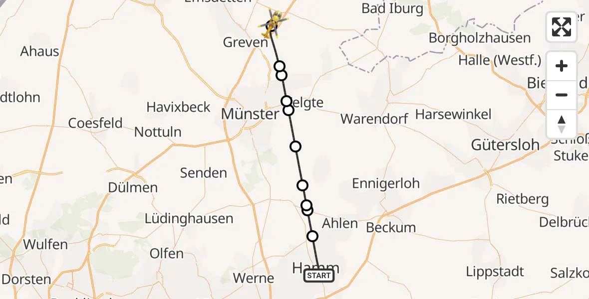 Flugroute Ambulanzhubschrauber Hamm - Christoph  Westfalen-ADAC, 13 Juli 2026, 16:24