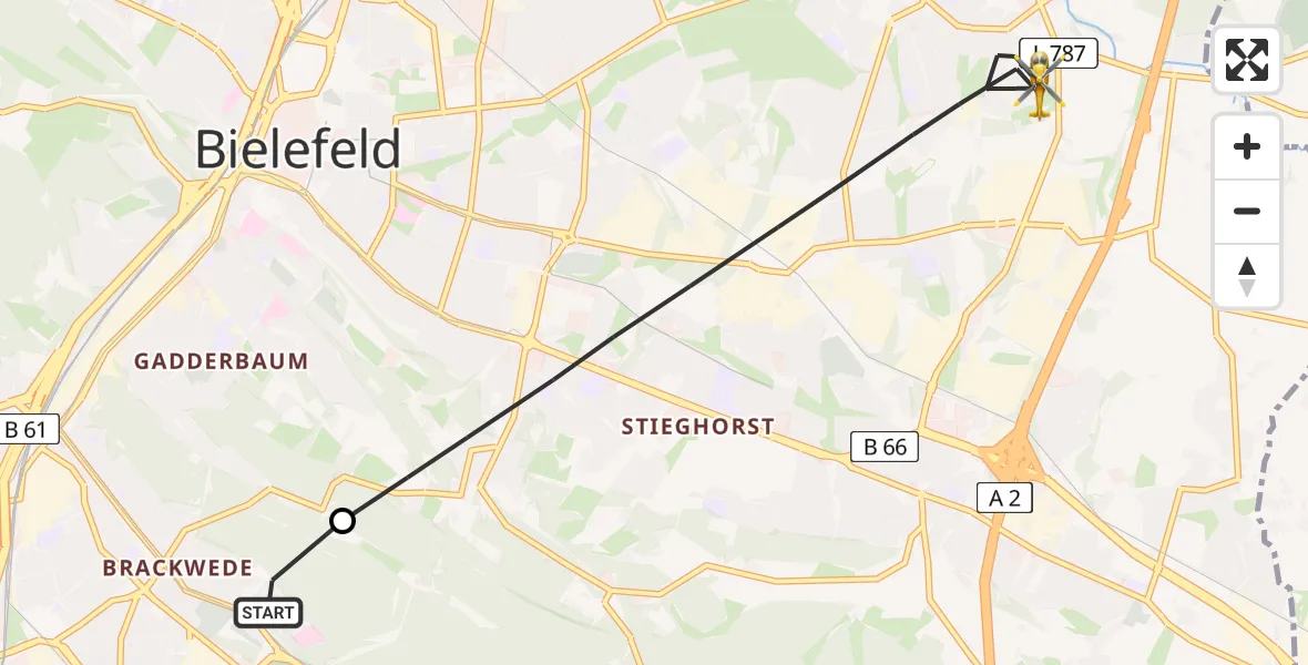 Flugroute Rettungshubschrauber Luftrettungszentrum Bielefeld - Bielefeld, 13 Juli 2026, 16:24