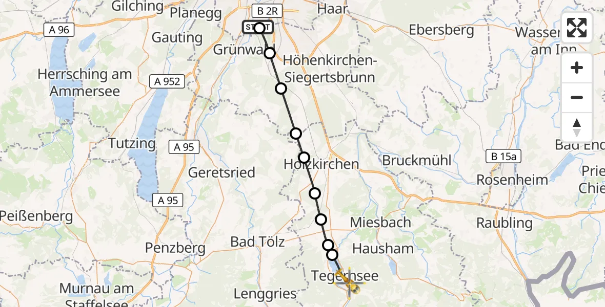 Flugroute Rettungshubschrauber ADAC Air Rescue Center Hubschrauberlandeplatz (Christoph 1) - Tegernsee, 13 Juli 2026, 16:44