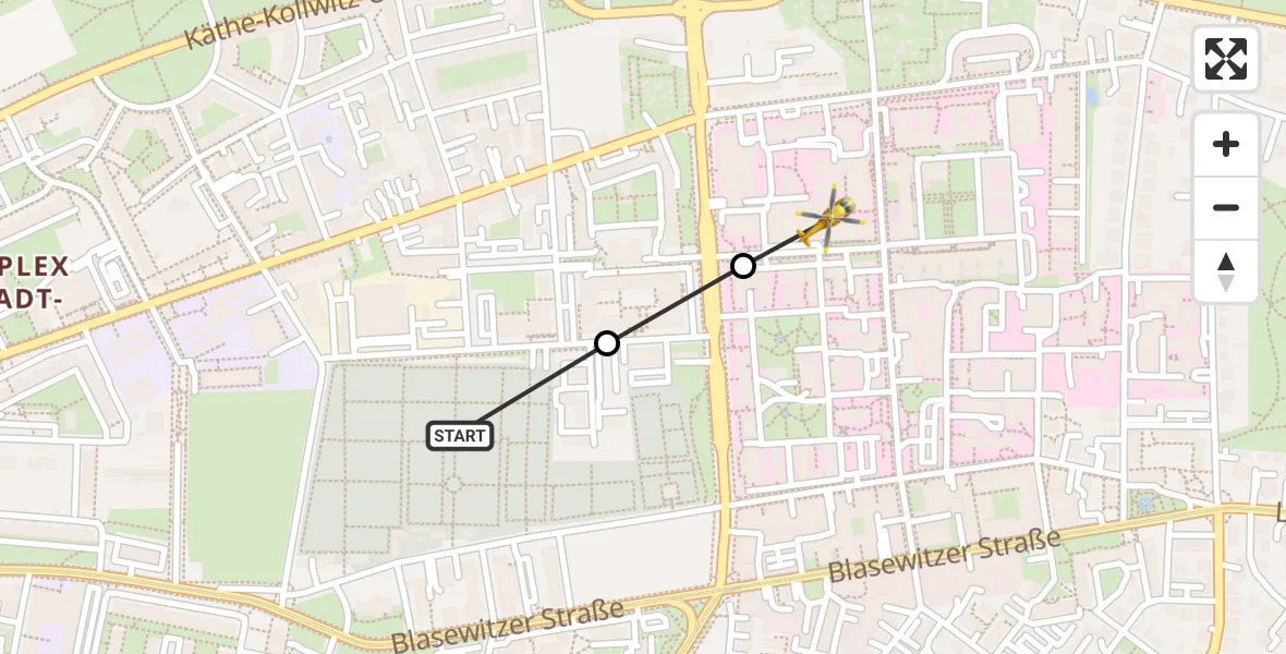 Flugroute Rettungshubschrauber Dresden - Dresden University Hospital, 13 Juli 2026, 16:46