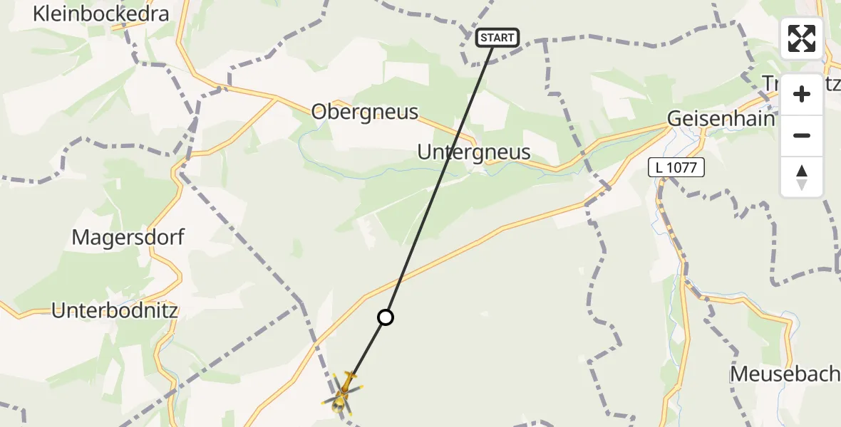 Flugroute Rettungshubschrauber Stadtroda - Oberbodnitz, 13 Juli 2026, 16:59