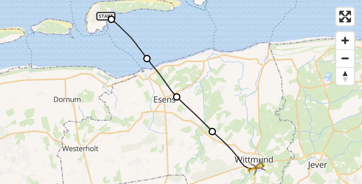 Flugroute Ambulanzhubschrauber Langeoog Flughafen - Wittmund, 13 Juli 2026, 17:04