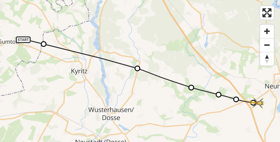 Flugroute Rettungshubschrauber Gumtow - Neuruppin, 13 Juli 2026, 17:11