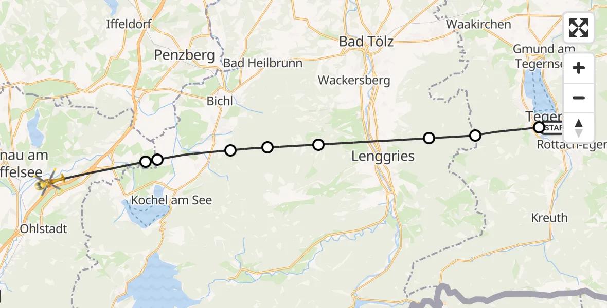 Flugroute Rettungshubschrauber Tegernsee - Ohlstadt, 13 Juli 2026, 17:17