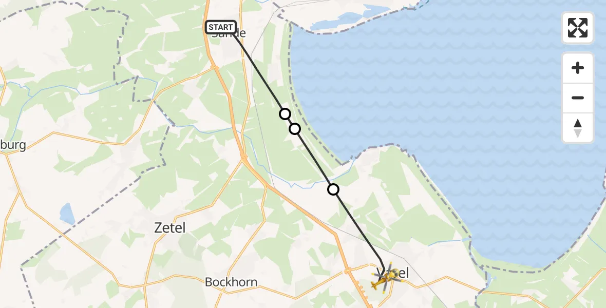Flugroute Rettungshubschrauber Sande - Varel, 13 Juli 2026, 17:23