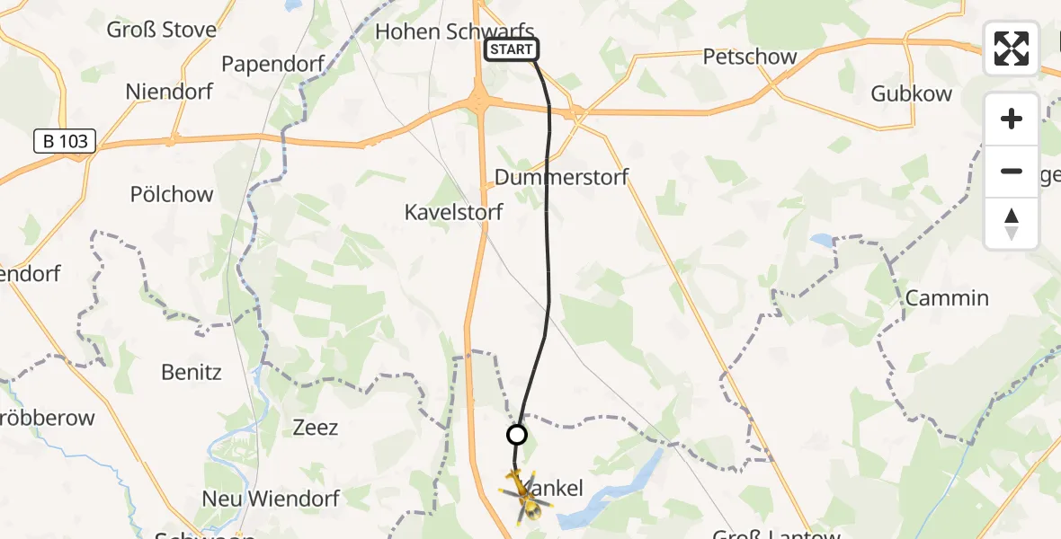 Flugroute Ambulanzhubschrauber Dummerstorf - Dolgen am See, 13 Juli 2026, 17:25