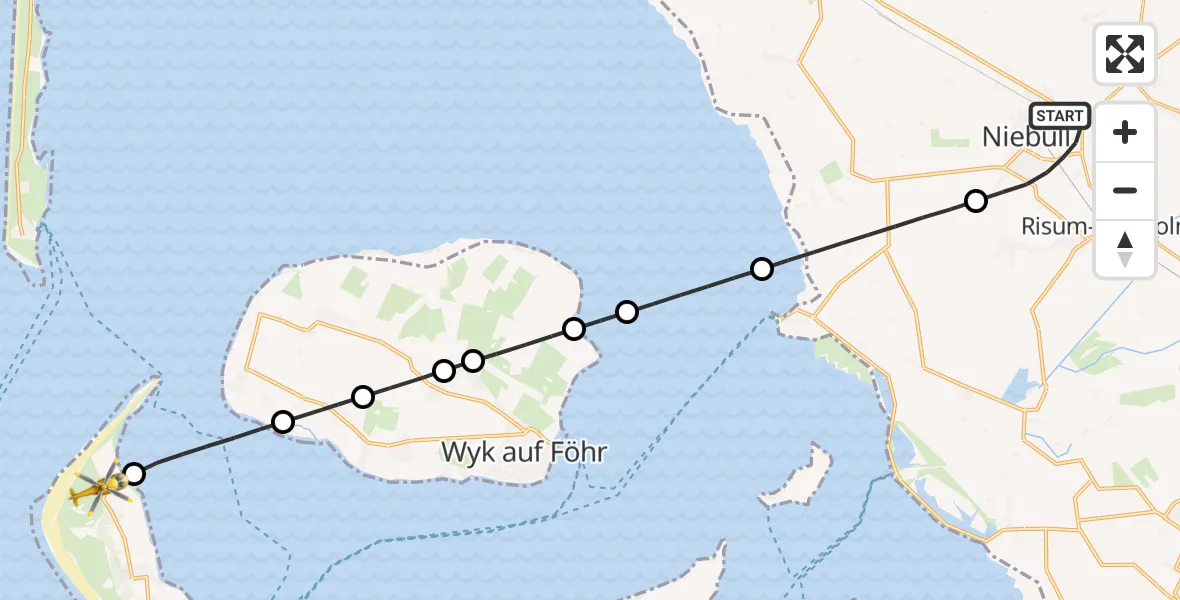 Flugroute Ambulanzhubschrauber Niebüll - Norddorf auf Amrum, 13 Juli 2026, 17:28
