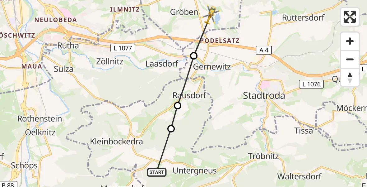 Flugroute Rettungshubschrauber Gneus - Schlöben, 13 Juli 2026, 17:49