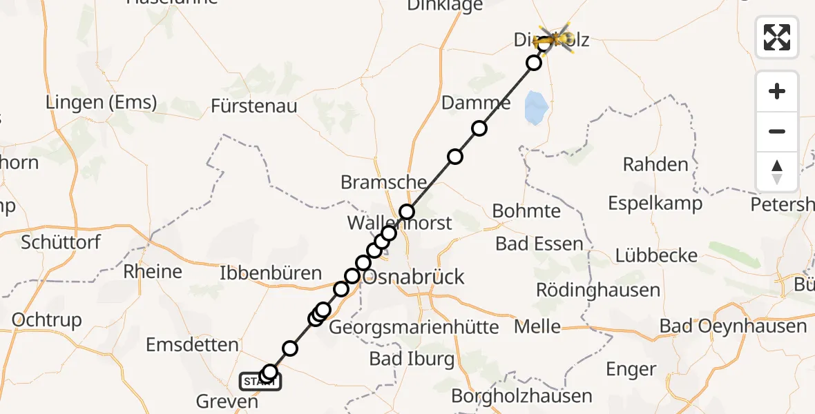 Flugroute Ambulanzhubschrauber Christoph  Westfalen-ADAC - Diepholz, 13 Juli 2026, 17:55