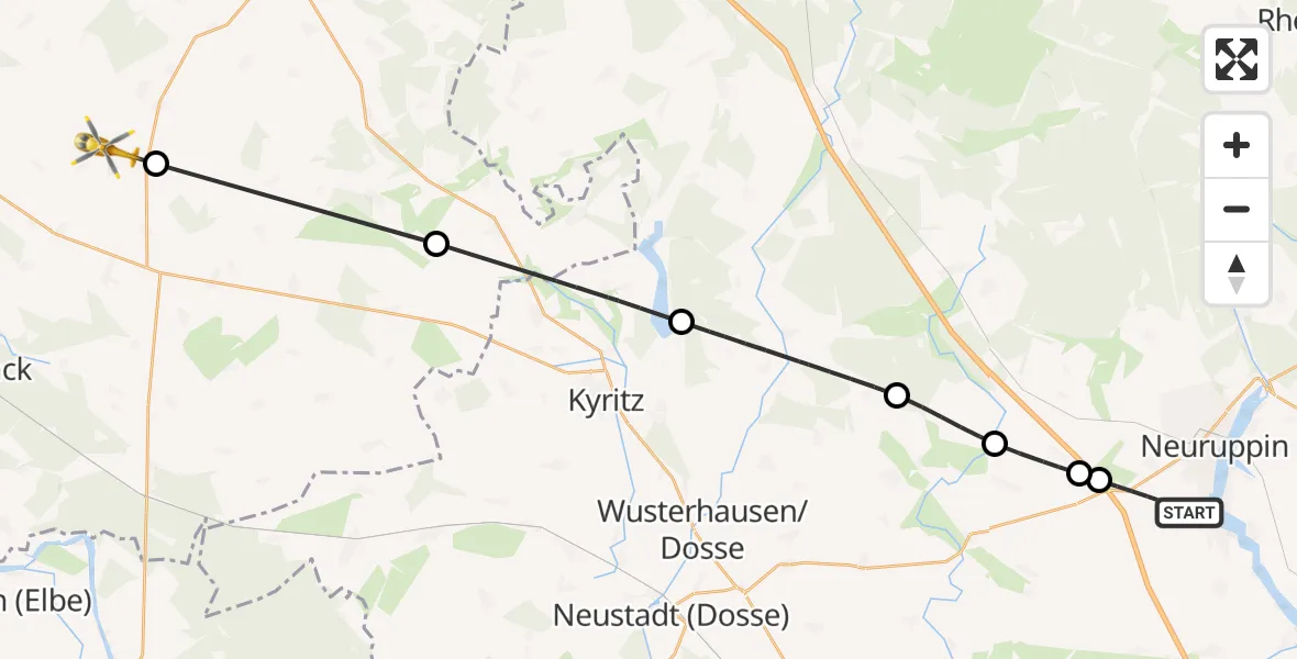 Flugroute Rettungshubschrauber Neuruppin - Plattenburg, 13 Juli 2026, 18:04